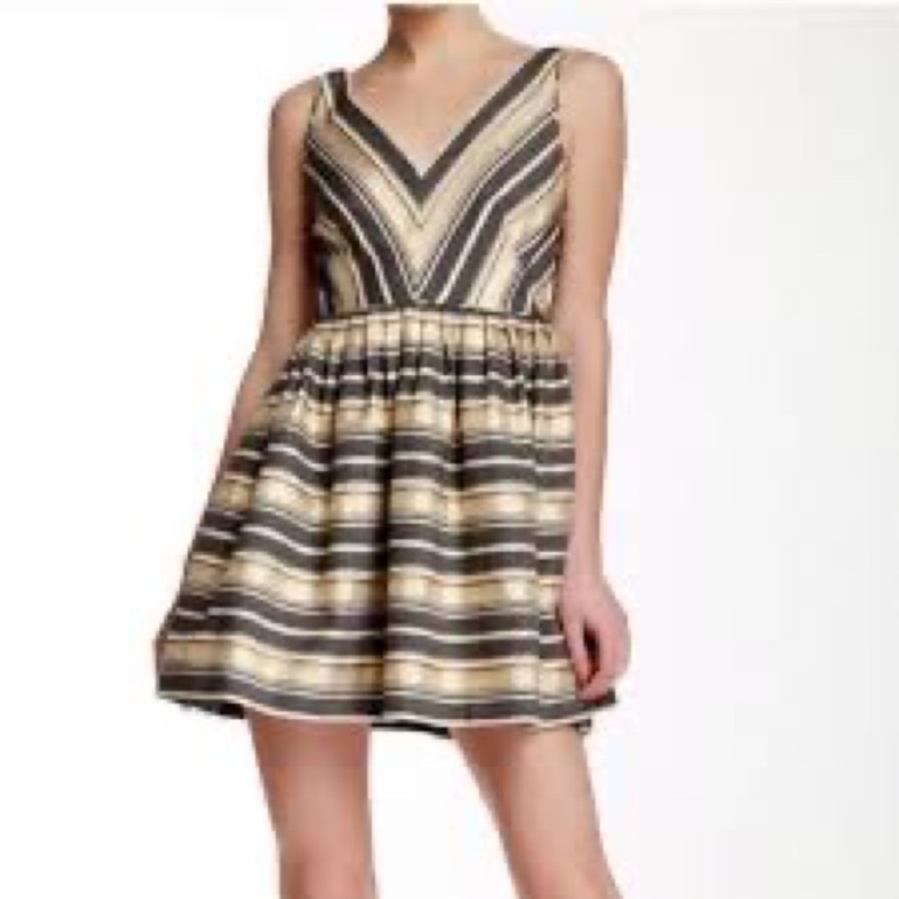 J. Crew Sleeveless Metallic Gold/Gray Fit & Flare Dress NWT